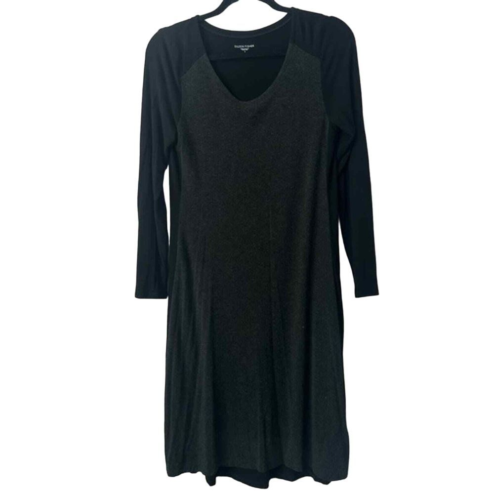 Eileen Fisher Dress Long Sleeve Knit Casual Comfy Black Gray Size S